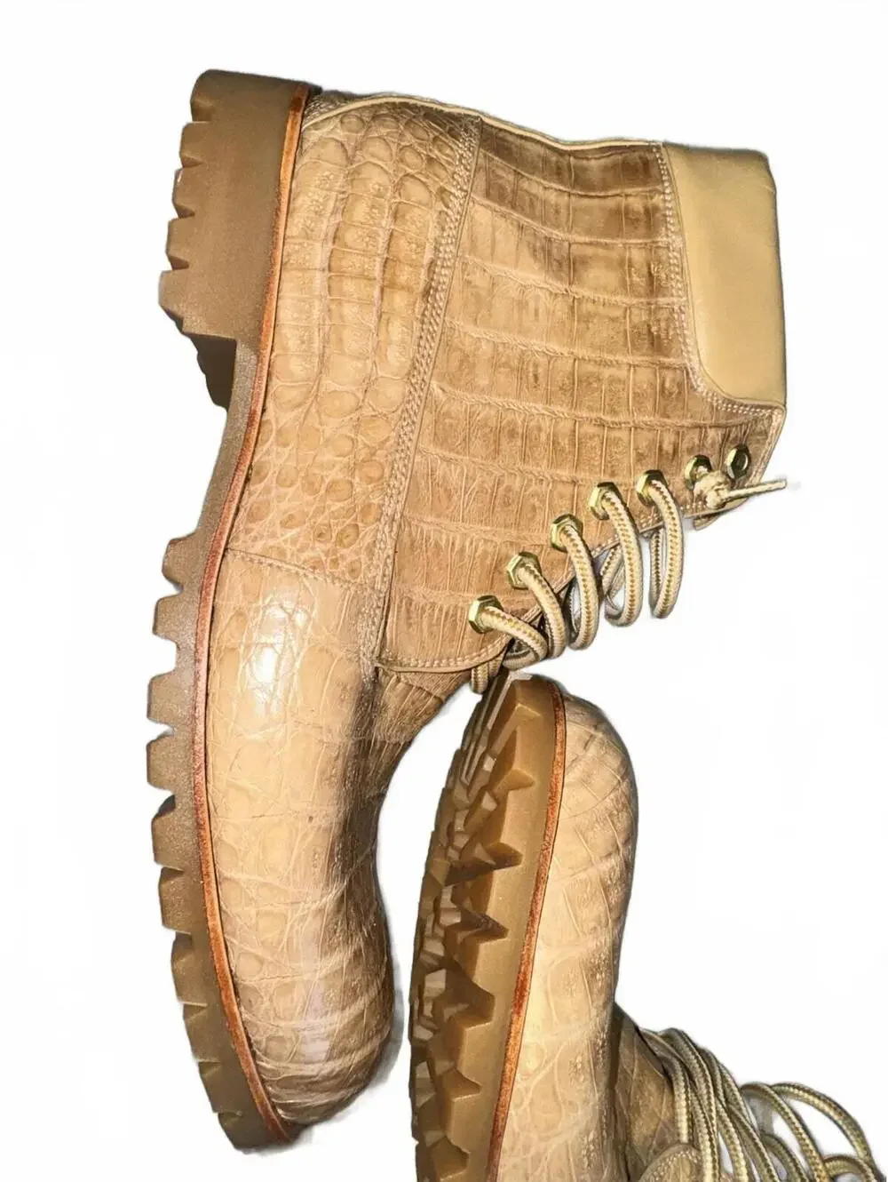 Alligator/Crocodile Skin Tan Boots Vibram Sole US 12 Mauri Style